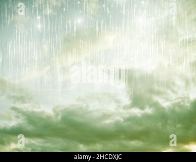 bright background sky with clouds and raining lights Stock Photo