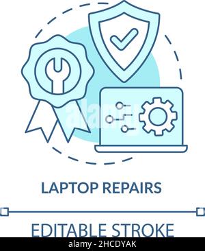 Laptop repair turquoise concept icon Stock Vector