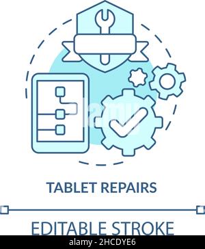 Tablet repair turquoise concept icon Stock Vector