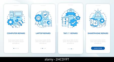 Types of services blue onboarding mobile app screen Stock Vector