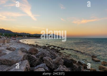 Monte Conero National Park, Seascape, The Beach of Portonovo, Sunset, Marche, Italy, Europe Stock Photo