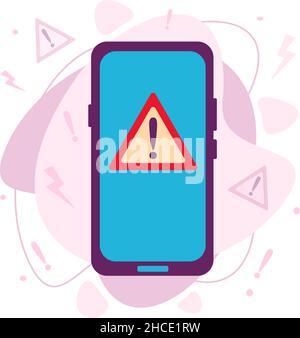 Notification of a warning with an exclamation mark on the smartphone. Stock Vector
