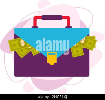 A suitcase full of paper money. Vector illustration in a flat style. Stock Vector