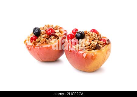 Tasty baked apples isolated on white background Stock Photo