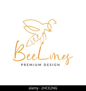 continuous line honey bee logo design vector graphic symbol icon sign illustration creative idea Stock Vector