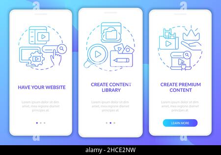 Video on demand blue gradient onboarding mobile app screen Stock Vector