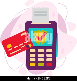 Payment by credit card using a terminal, approved, secure payment. Stock Vector