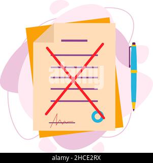 The contract was crossed out with a red pen. Stock Vector