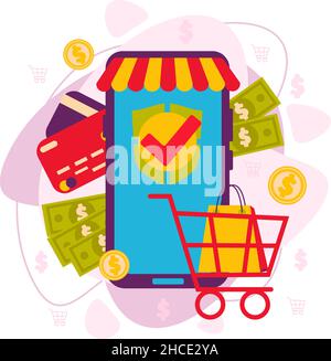 Confirmation of the phone's online payment. Online payments. Stock Vector