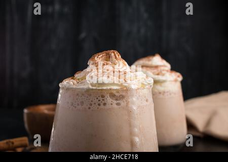 https://l450v.alamy.com/450v/2hce718/milkshake-with-ice-vanilla-and-whipped-cream-covered-with-aromatic-ground-cinnamon-in-glass-2hce718.jpg