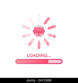 Brain, think loading concept with idea processed on a lightbulb bar. Vector stock illustration. Stock Vector