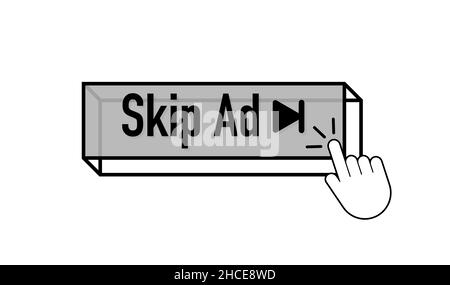 Skip ad button. Modern advertising for marketing design. Vector illustration design. Communication technology. Internet advertisement. Stock Vector