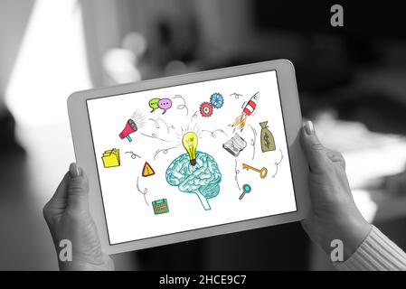 Business idea concept shown on a tablet held by a woman Stock Photo
