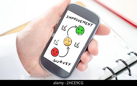 Survey concept shown on a smartphone screen Stock Photo