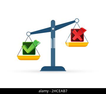 Cartoon illustration with red scale yes and no for concept design. 3d vector. Isometric vector illustration. Business concept. Stock Vector
