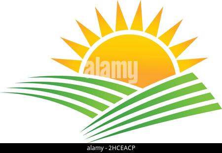 green field with sun for your farm logo design vector illustrations ...