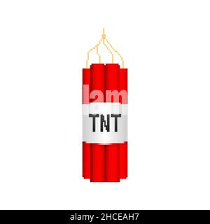 Red dynamite pack with electric time bomb, TNT. Pixel icon. Vector illustration. Stock Vector