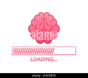 Brain, think loading concept with idea processed on a lightbulb bar. Vector stock illustration. Stock Vector