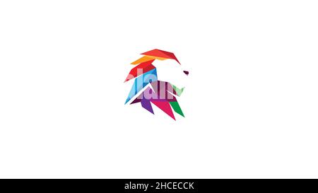 Colorful Creative Geometric Lion Head Logo Symbol Vector Design Illustration Stock Vector
