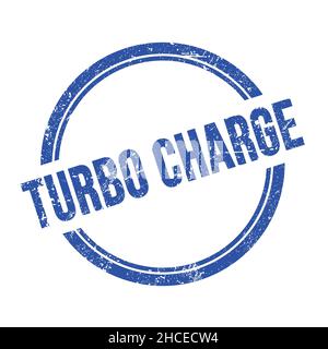 TURBO CHARGE text written on blue grungy vintage round stamp. Stock Photo