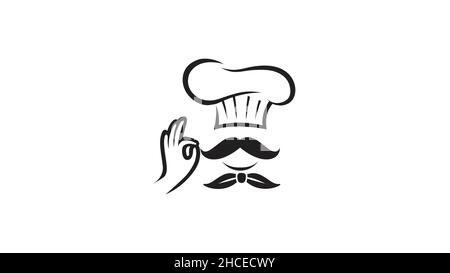 Creative Chef Head Moustache Hat Cartoon Logo Vector Design Stock Vector