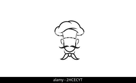 Creative Chef Head Moustache logo Vector Design Illustration Stock Vector