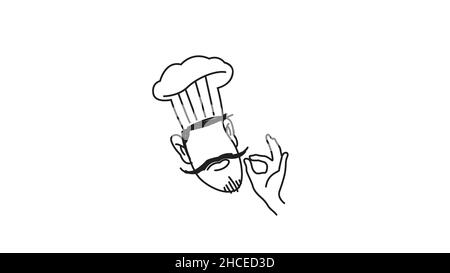 Creative Chef Head Moustache Hat Cartoon Logo Vector Design Stock Vector