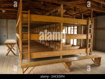 Nazi concentration camp barrack bunk beds, Dachau, Germany Stock Photo ...