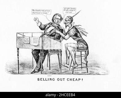 Selling Out Cheap from a collection of Caricatures pertaining to the Civil War published in 1892 on Heavy Plate Paper Stock Photo