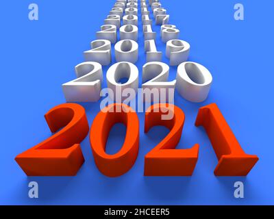 Red number of new 2022 year near old years. 3d rendering