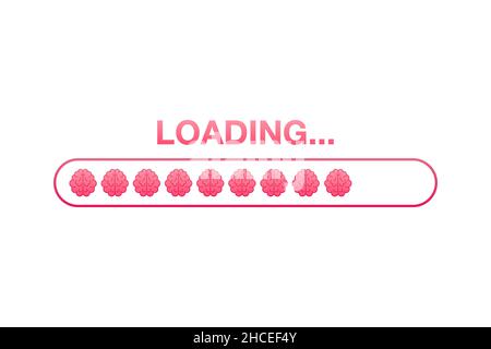 Brain, think loading concept with idea processed on a lightbulb bar. Vector stock illustration. Stock Vector