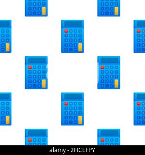 Blue calculator pattern on white background. Modern design. Electronic portable calculator. Vector stock illustration. Stock Vector