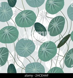 Seamless pattern of houseplant stephania erecta craib, tropical modern plants for design house and office interior, vector botanical background. Stock Vector