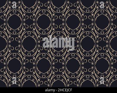 Art deco seamless pattern. Vintage background with curls. Linear art. Pattern design for wallpaper, wrapping paper and fabric printing. Style of the 1 Stock Vector