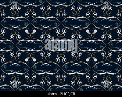 Art deco seamless pattern. Vintage background with curls. Linear art. Pattern design for wallpaper, wrapping paper and fabric printing. Style of the 1 Stock Vector