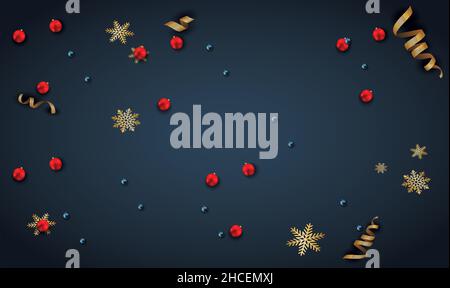 Various Christmas objects on abstract dark background Stock Vector