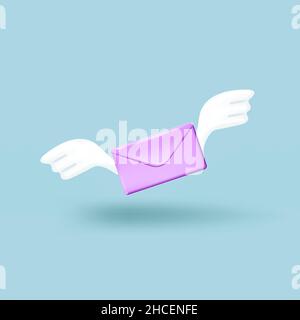 Flying envelope with wings. 3d style vector Stock Vector