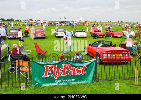 Sywell Jubilee Airshow 2012, at Sywell Aerodrome, Northamptonshire, UK. Busy with people and classic cars Stock Photo