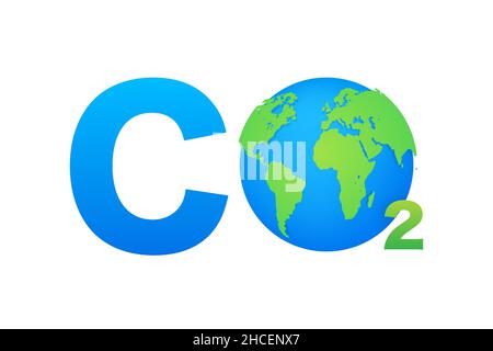 CO2 logo in flat style isolated on empty background. Flat icon on white backdrop. Vector logo illustration. Stock Vector