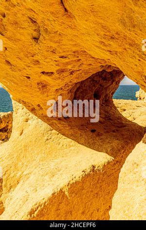 Algar Seco rock formations Carvoeiro Coastline Portugal Stock Photo
