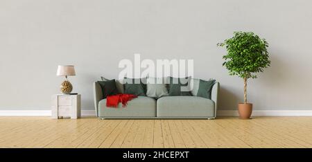 Sofa in a living room on a gray wall with copy space on the wall for picture canvas Stock Photo