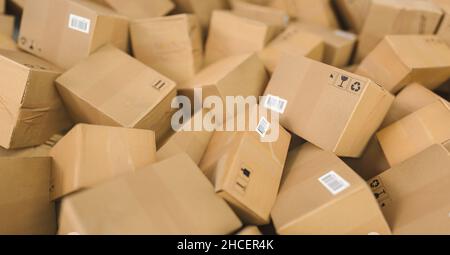 Stack of Boxes ready for shipment.  logistics and delivery concept. Stock Photo