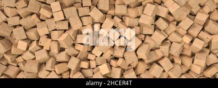 Pile of cardboard boxes background header, logistics and delivery concept image Stock Photo