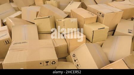 Many packaging and cartons as a delivery and mail order concept image Stock Photo