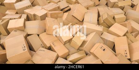 Stack of cardboard delivery boxes or parcels. shipping and logistics concept image Stock Photo