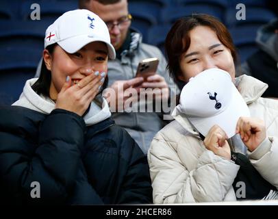 LONDON, England - DECEMBER 26: Tottenham Hotspur Fans during Premier League between Tottenham Hotspur and Crystal Palace at Tottenham Hotspur stadium Stock Photo