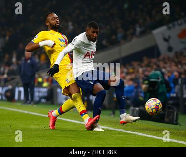 LONDON, England - DECEMBER 26:Tottenham Hotspur's Emerson Royal holds of Crystal Palace's Jordan Ayew during Premier League between Tottenham Hotspur Stock Photo