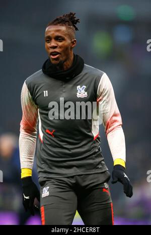 LONDON, England - DECEMBER 26: Crystal Palace's Wilfried Zaha during the pre-match warm-up  during Premier League between Tottenham Hotspur and Crysta Stock Photo