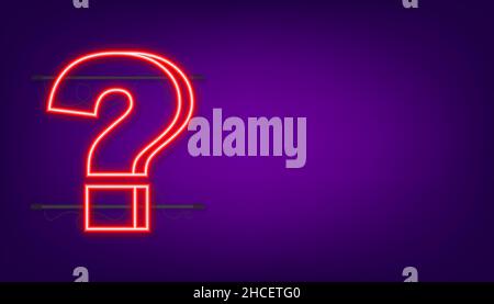 Neon glowing question mark. Quiz neon banner. Vector stock illustration. Stock Vector