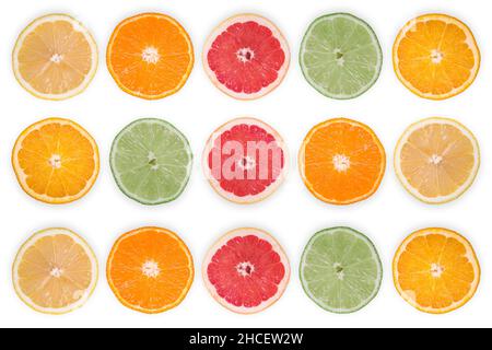 Citrus fruit slices isolated on a white background Stock Photo